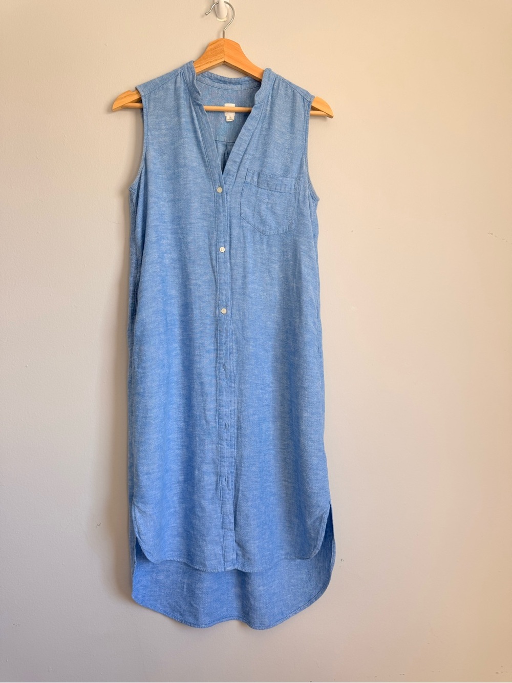 GAP Sleeveless Linen Blend Button Down Shirt Dress Blue XS